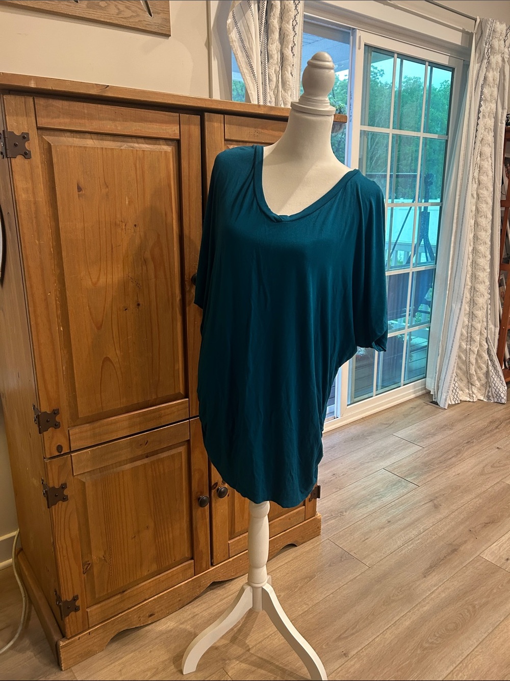 Teal V-Neck Dolman Sleeve Tunic Top